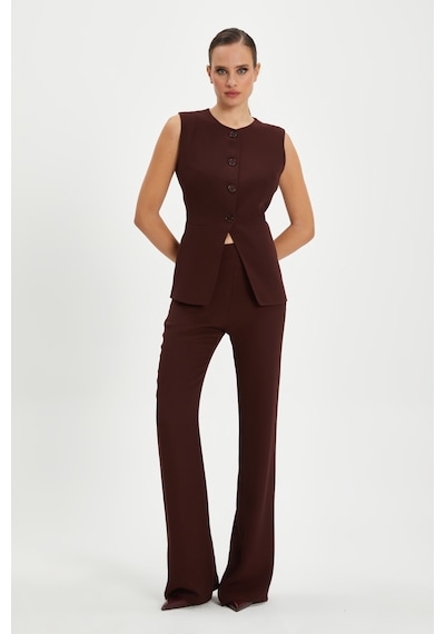 Serpil Exclusive Kadın Minimalist Kolsuz Yelek - Bordo