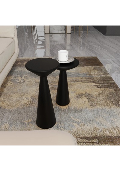 Ahşap 2 Li Set Fitilli Mantar Yan Sehpa Modern Fiskos / Çiçeklik / Zigon Sehpa Siyah
