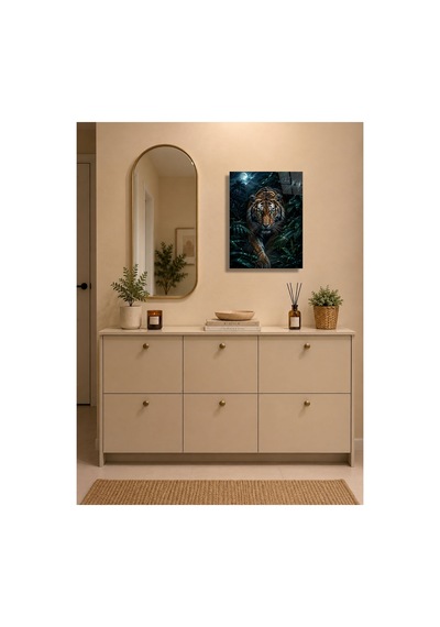 Kaplan Metal Poster Dolunay Ve Tropikal Orman Manzaralı Vahşi Hayvan Dekoratif Duvar Tablosu Çok Renkli - 938045792 Çok Renkli - 938045792 Çok Renkli