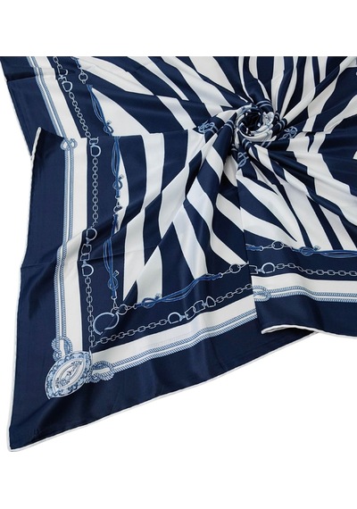 Mim Eşarp Vesi Eşarp Zincir Desenli Sport Twill Eşarp 120x120 Cm Lacivert - Beyaz