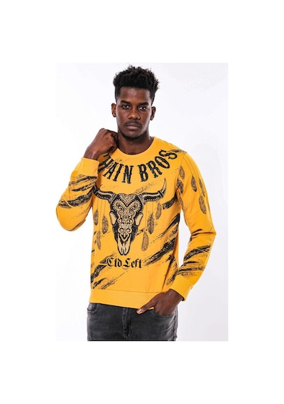 Wessi Hardal Baskılı Taşlı Bisiklet Yaka Sweatshirt Hardal