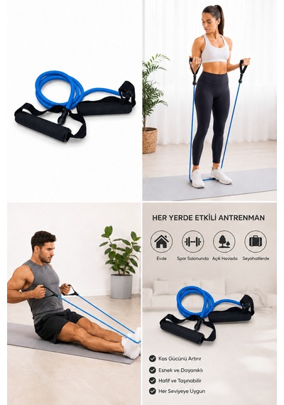 Tutamaçlı Direnç Bandı Siyah Fitness Pilates Egzersiz Lastiği Tüm Vücut Antrenman Bandı Lacivert Lacivert