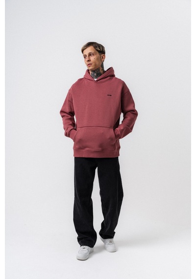 Erkek Respire Yazı Detaylı Kapüşonlu Basic Oversize Hoodie Gül Gülkurusu