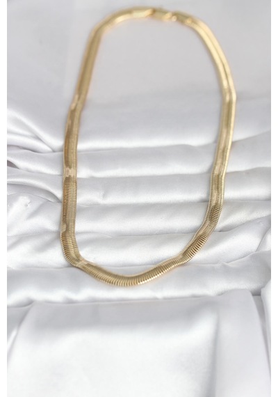 Cm 14k Gold Renk Kalın Yassı Yılan Zincir Model 45 Cm Kadın Kolye Çok Renkli