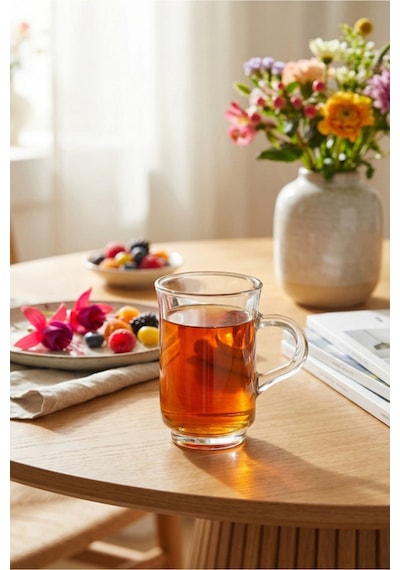 Lav Ada Cam Kulplu Çay Bardağı 6 Kişilik 155 ml Kulplu