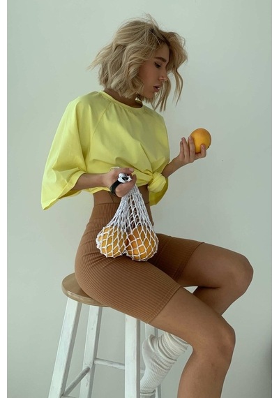 Sarı Oversize Basic Kadın Tişört Sarı