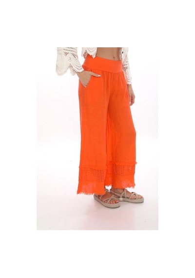 Eren Style İtalyan Fisto Detaylı Keten Pantolon-9186 Oranj