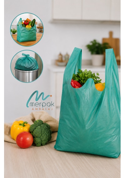 Kalın Yeşil Poşet Büyük Boy 1 Kg Hışır Atlet Poşet 30x60 Cm Çöp Poşeti Market Manav Poşeti