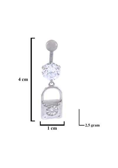 Ferizz 316l Çelik Zirkon Taşlı Kilit Piercing Prc-131 Gümüş