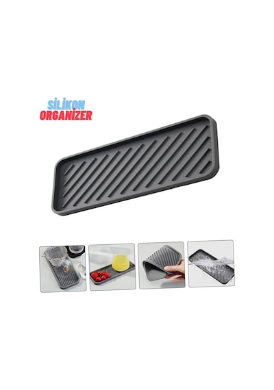 Siyah Silikon Yağdanlık Yağlık Standı Altlık Çok Amaçlı Organizer Sabunluk Altlığı 23x10 Cm Diğer