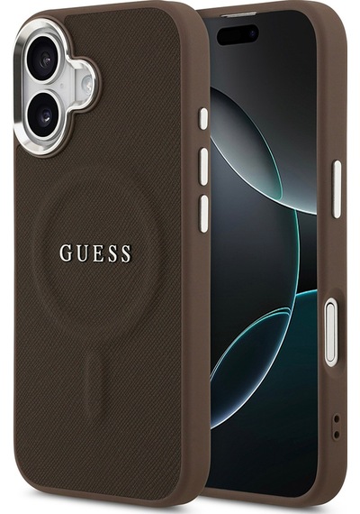 Apple Uyumlu iPhone 17 Kılıf Guess Lisanslı M-safe Özellikli Klasik Yazı Logolu Pu Deri Kapak Kahverengi Kahverengi