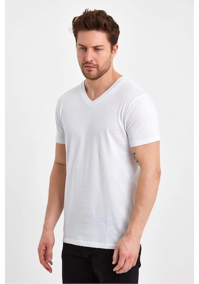 Erkek Compact Penye V Yaka T-shirt Beyaz