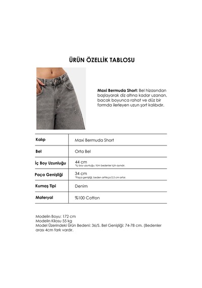 it's basic Kadın Füme 12s6-13 Baggy Fit Maxi Denim Tasarım Bermuda Şort