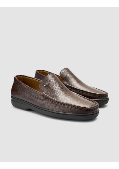 Cabani %100 Hakiki Deri Koyu Kahverengi Dikiş Detaylı Loafer Ayakkabı Koyu Kahverengi