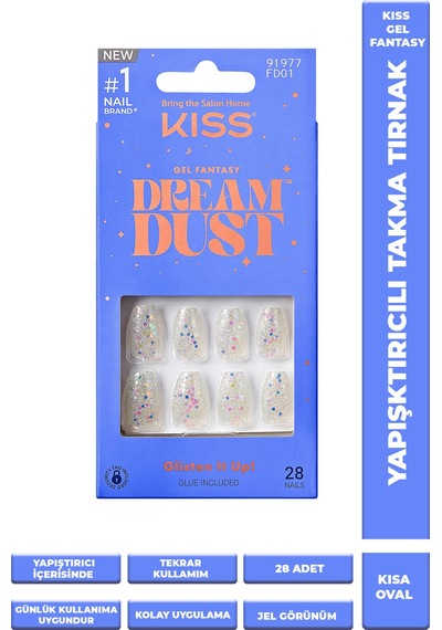 Jel Takma Tırnak Kısa Şeffaf Simli