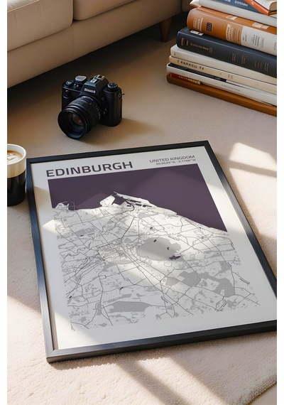Edinburgh İskoçya Haritası Çerçeveli Tablo Lüks Salon Ofis Duvar Dekorasyonu Hediyelik Tablo