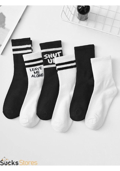 Esinti Tenis Desenli Unisex Soket Çorap 6 Adet Beyaz - Siyah