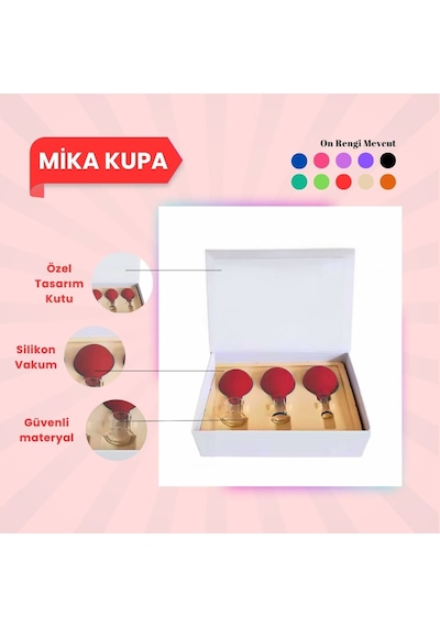 Silikon Vakumlu Mika Yüz Masaj Kupası 3'lü Set Kırmızı Çok Renkli
