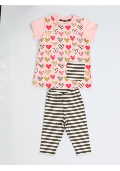 Casabony Kalp Yandan Cepli Tunik + T-shirt Takım-pembe Pembe