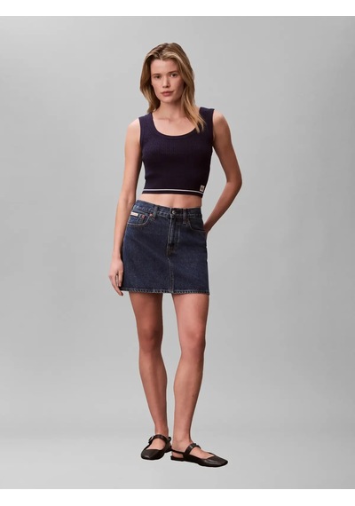 Calvin Klein Sl Woven Label Cable Lacivert Kolsuz Bluz