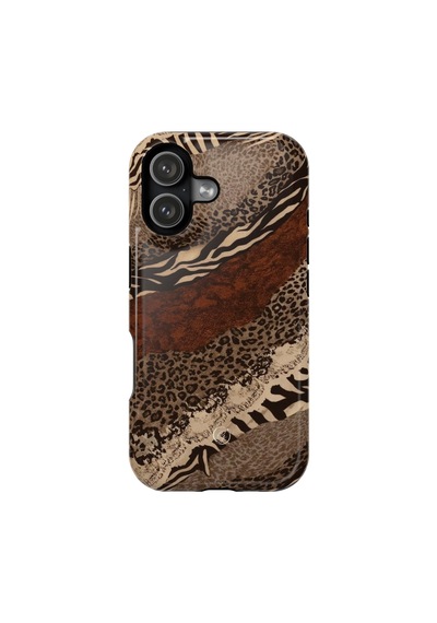 İphone 17 Kılıf Kahverengi Animal Mix Desenli Şık Tasarım Telefon Kılıfı Leopar
