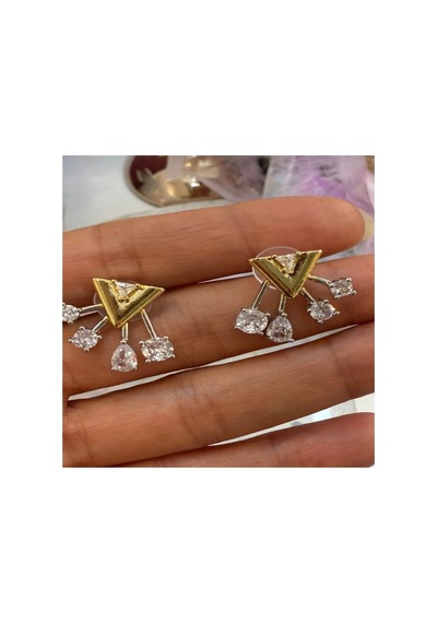 Lunarie Vintage Geometrik V Tasarım Zirkon Taşlı Küpe Altın