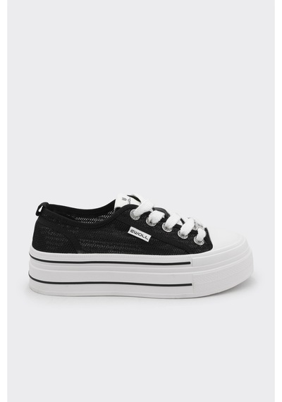 Derinet Bağcıklı Taş Aksesuarlı Kadın Sneaker Siyah Siyah