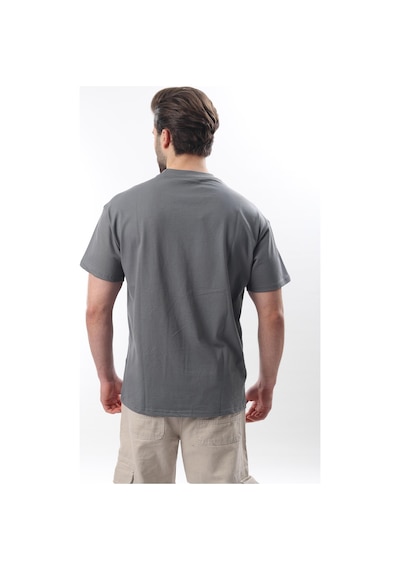 Madmext Füme Bisiklet Yaka Baskılı Erkek T-shirt E7110 Füme
