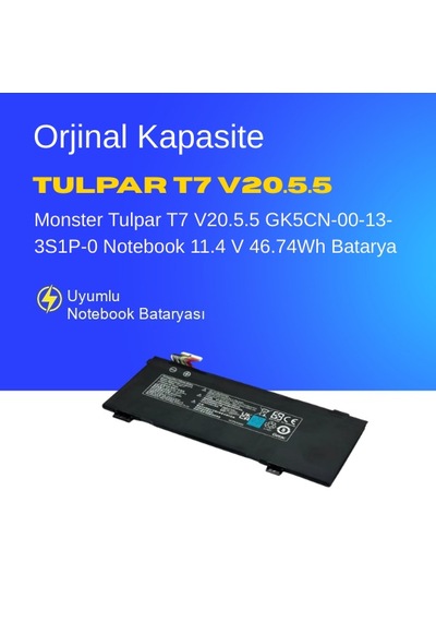 Monster Tulpar T7 V20.5.5 Gk5cn-00-13-3s1p-0 Notebook 11.4 V 46.74wh Batarya  Uyumlu, Yüksek Performanslı 75904370