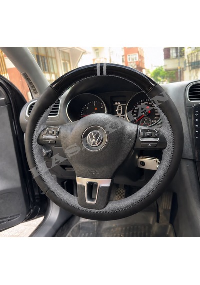 Vw Golf 6 Dikme Direksiyon Kılıfı Parlak Siyah Gri Detaylı Gri Çift Yüzük Ve Dikiş 2008-2012