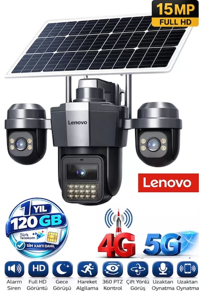 G4w19 3 Lensli 4g Sım Kartlı 360 Ptz Solar Güvenlik Kamerası Güneş Panelli Gece Görüşlü Dış Mekan 1 Yıl 120gb Dahil