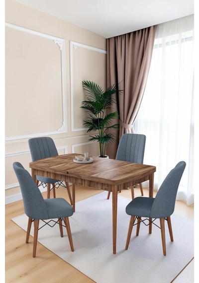 80x170cm Mutfak Masası Takımı 4 Kişilik Açılır Masa Sandalye Takımı -yemek Odası-mdf Ceviz - Solo Gri 80x170cm Mutfak Masası Takımı 4 Kişilik Açılır Masa Sandalye Takımı -yemek Odası-mdf Ceviz - Solo Gri