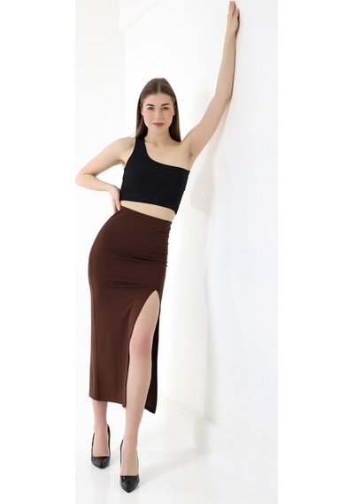 Winmoda34 Kadın Önden Derin Yırtmaçlı Dalgıç Etek Full Likralı Maxi Boy 92 Cm Kahverengi Winmoda34 Kadın Önden Derin Yırtmaçlı Dalgıç Etek Full Likralı Maxi Boy 92 Cm Kahverengi