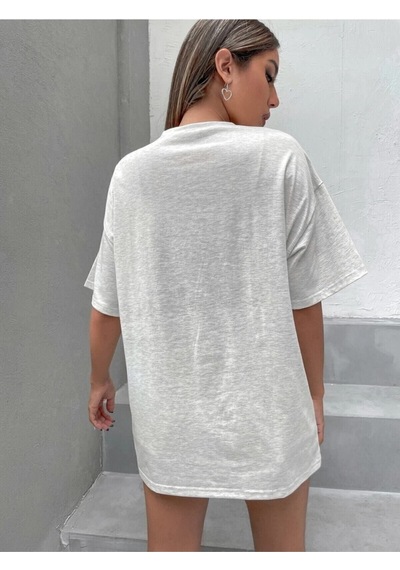 Palm Springs T-shirt - Gri Baskılı Oversize Bisiklet Yaka Kısa Kol Tişört Gri