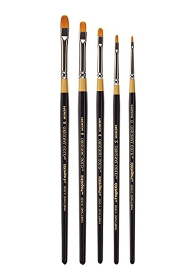 5'li Set Premium Golden Taklon Boya Fırçaları, Kısa Filbert