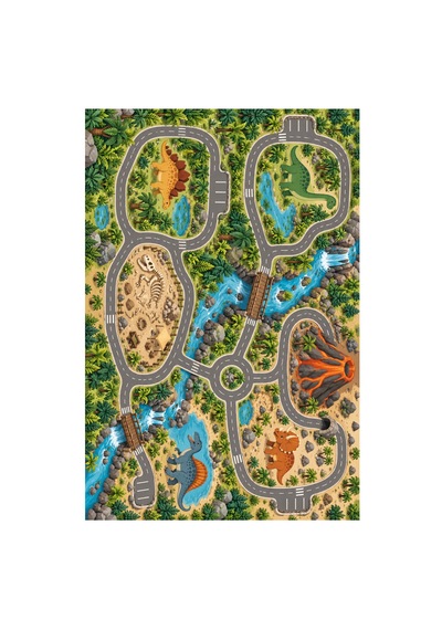 Kartela Halı Dinozor Yolları Çocuk Oyun Halısı Kaymaz Dot Taban Yıkanabilir 160 X 240 Cm