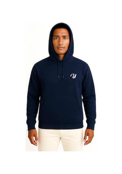 Bahriyeli Collection Kapüşonlu U Harfi Cep Baskılı Unisex Sweatshirt Lacivert