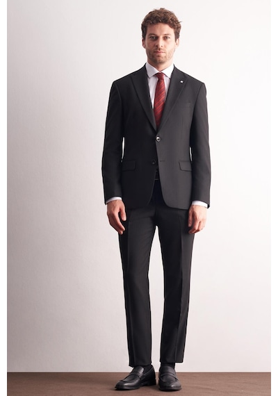İmza Siyah Kırlangıç Yaka Çizgili Desen Slim Fit 6 Drop Takım Elbise 1001255166 Siyah