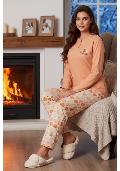 Remsa Kadın Termal Uzun Kol Pijama Takımı 4701 Somon Somon