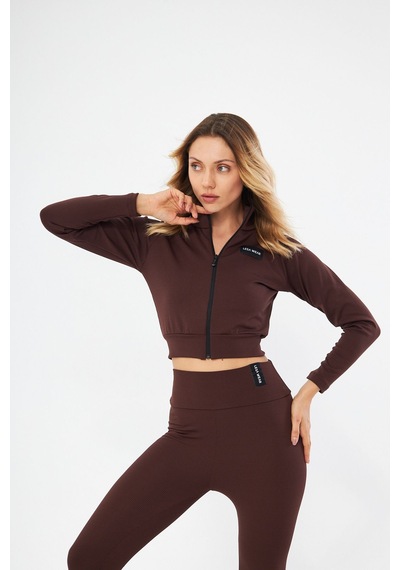 Lesa Wear Fitilli Içi Polarlı Yumuşacık Şardonlu Kaşkorse Crop Likralı Hırka Kahverengi