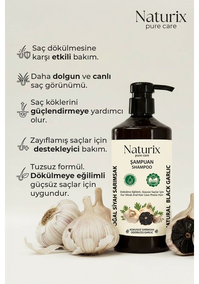 Naturix Saç Dökülmesine Karşı Tuzsuz Siyah Sarımsak Şampuan 600 ML