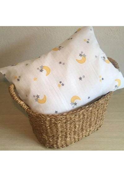 %100 Pamuklu Müslin Bebek Yastık Kılıfı 35x45 1 Adet Beyaz - Sarı