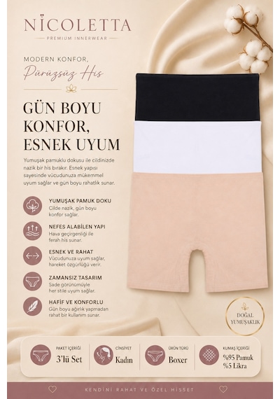 Nicoletta Kadın Paçalı Külot Pamuklu Şort Boxer 3 Lü Paket Mıxcolor Nicoletta Kadın Paçalı Külot Pamuklu Şort Boxer 3 Lü Paket Mıxcolor