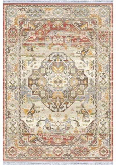 Renkli Klasik Göbekli Dokuma Pamuk Taban Kaymaz Kilim Klm277n11 Çok Renkli