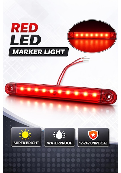 Parmak Lamba 12 Led Seffaf Cam Uzun Tıp 16.5cm- Emr.54 Kırmızı