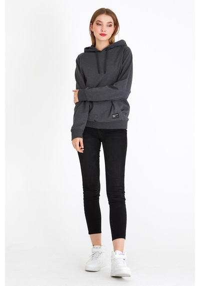Comeor Kadın Antrasit Basic Kapüşonlu Regular Fit Rahat Sweatshirt 001