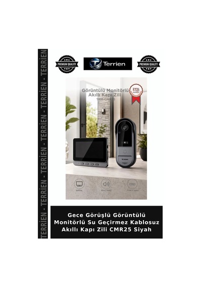 Gece Görüşlü Görüntülü Monitörlü Su Geçirmez Kablosuz Akıllı Kapı Zili Cmr25 Siyah