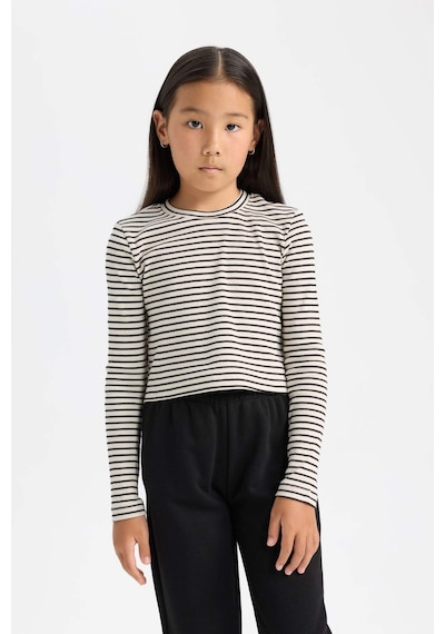 DeFacto Kız Çocuk Cropped Fit Polo Yaka Çizgili Fitilli Kaşkorse Uzun Kollu Tişört D3368A824AUER99 Ekru DeFacto Kız Çocuk Cropped Fit Polo Yaka Çizgili Fitilli Kaşkorse Uzun Kollu Tişört D3368A824AUER99 Ekru