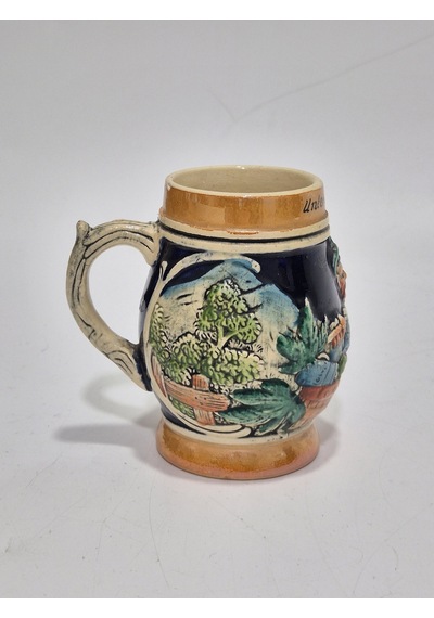 Vintage Tankart Kabartma İnsan Ve Doğa Tasfirli Alman Seramik Bira Bardağı 9,5cm 002