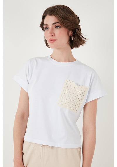 Lela Pamuklu Tek Cepli Regular Fit Bisiklet Yaka Bayan T Shirt 5865818 Beyaz